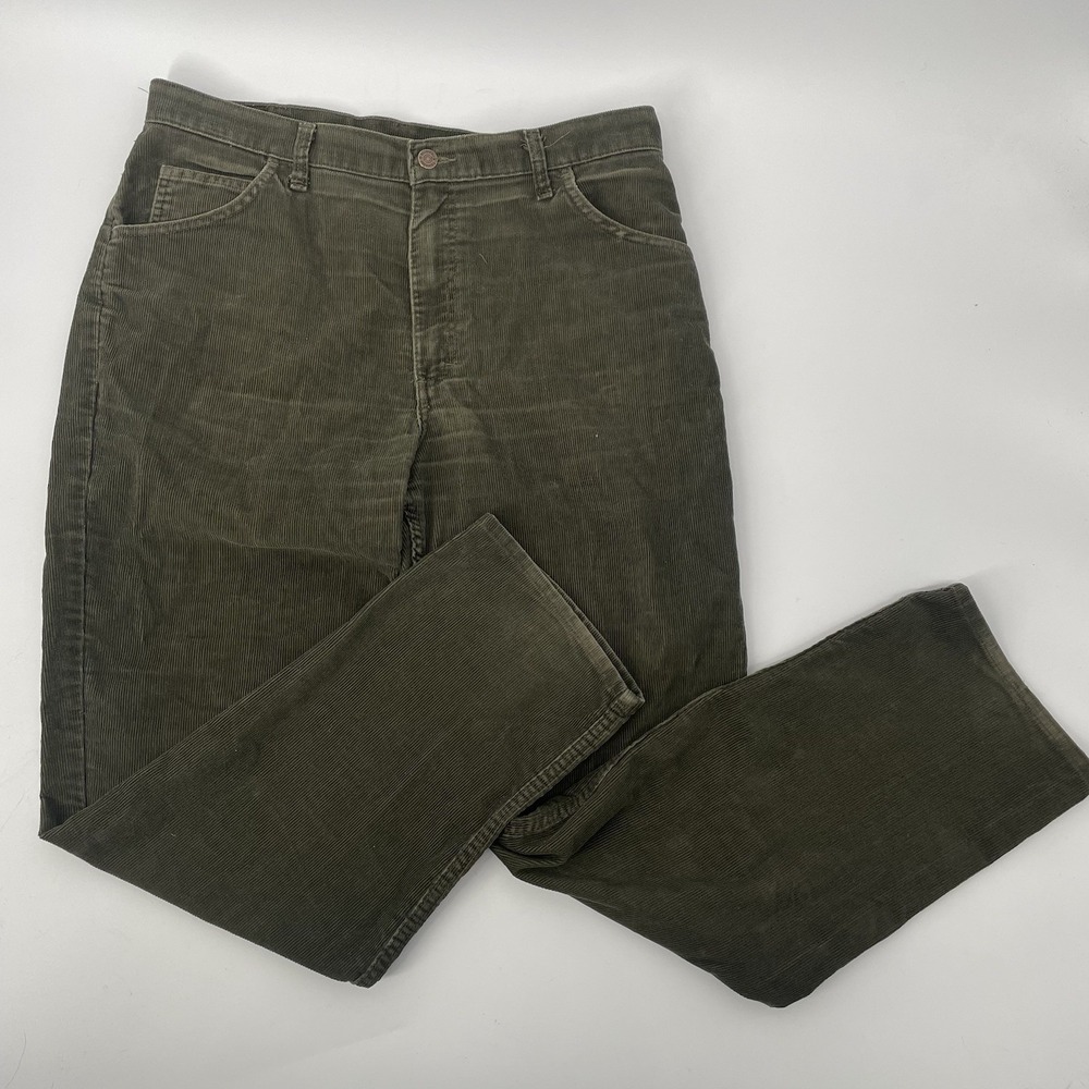 VTG 90s Y2K Sears Roebucks Mens Chino Corduroy Olive Green Pants Straight‎ 34x30